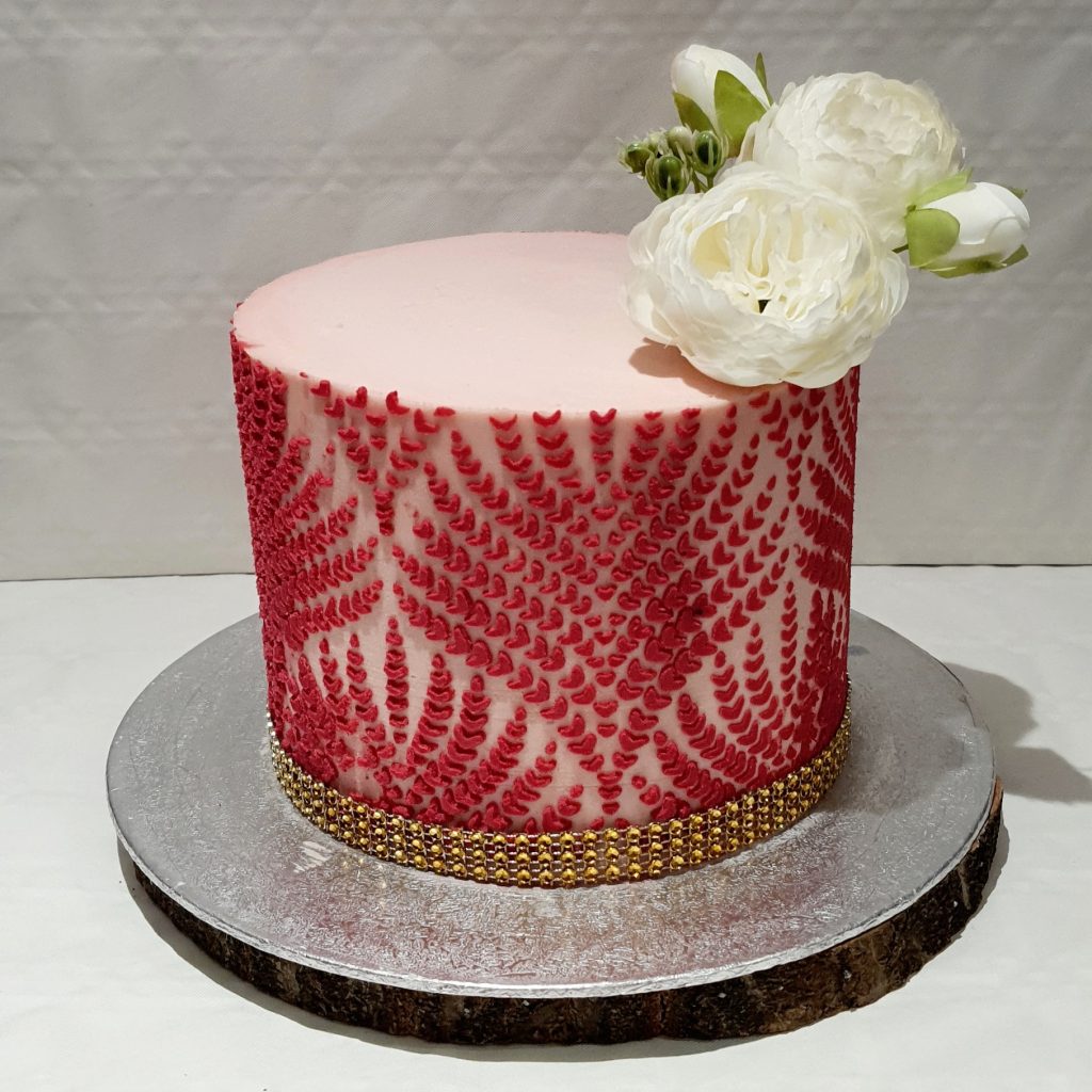 pink harvest stencil cake