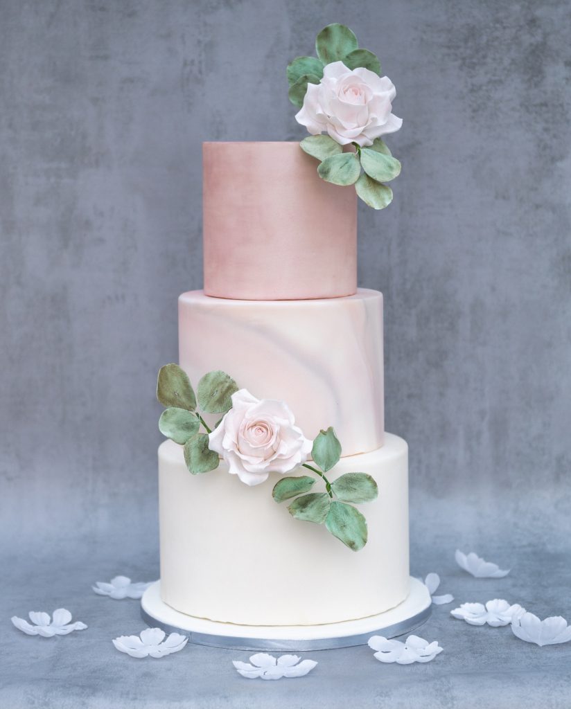 3 tier pink marble cake